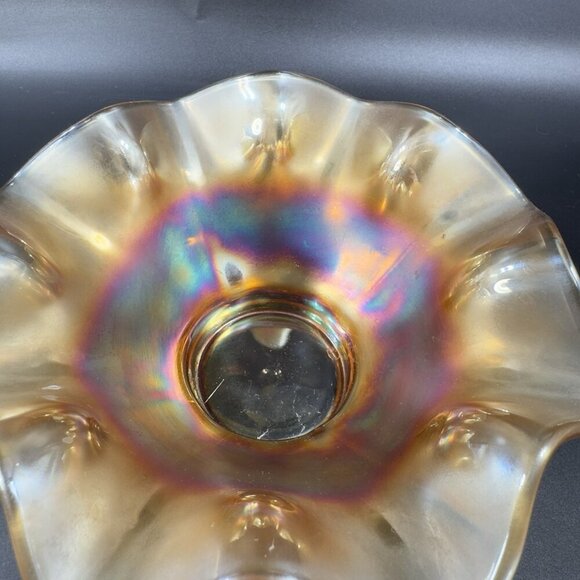 Carnival Glass Iridescent Marigold Bonbon Compote Dish Footed Bowl Glass VTG - Picture 14 of 16
